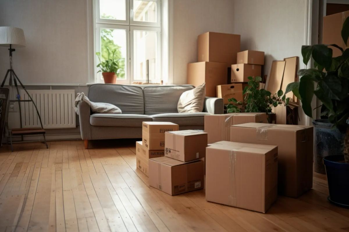 Paketlenmiş koliler ve taşınmaya hazır oda
