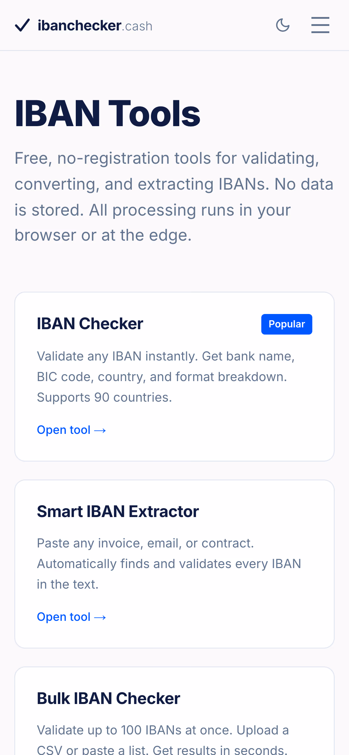 ibanchecker.cash ücretsiz IBAN araçları sayfası